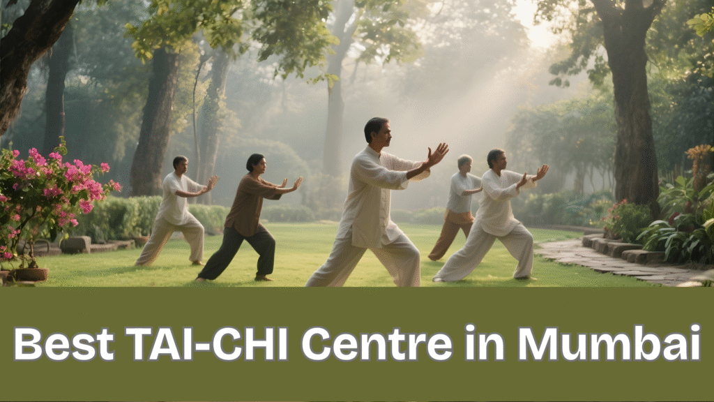 Group practicing Tai Chi in a peaceful garden at the best Tai Chi centre in Mumbai, Finding InnerSelf.