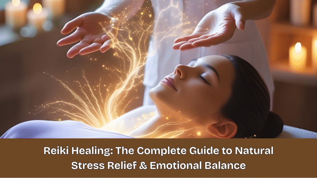 Woman receiving Reiki healing with glowing energy flow, symbolizing natural stress relief and emotional balance at a Best Reiki healing centre in Mumbai.